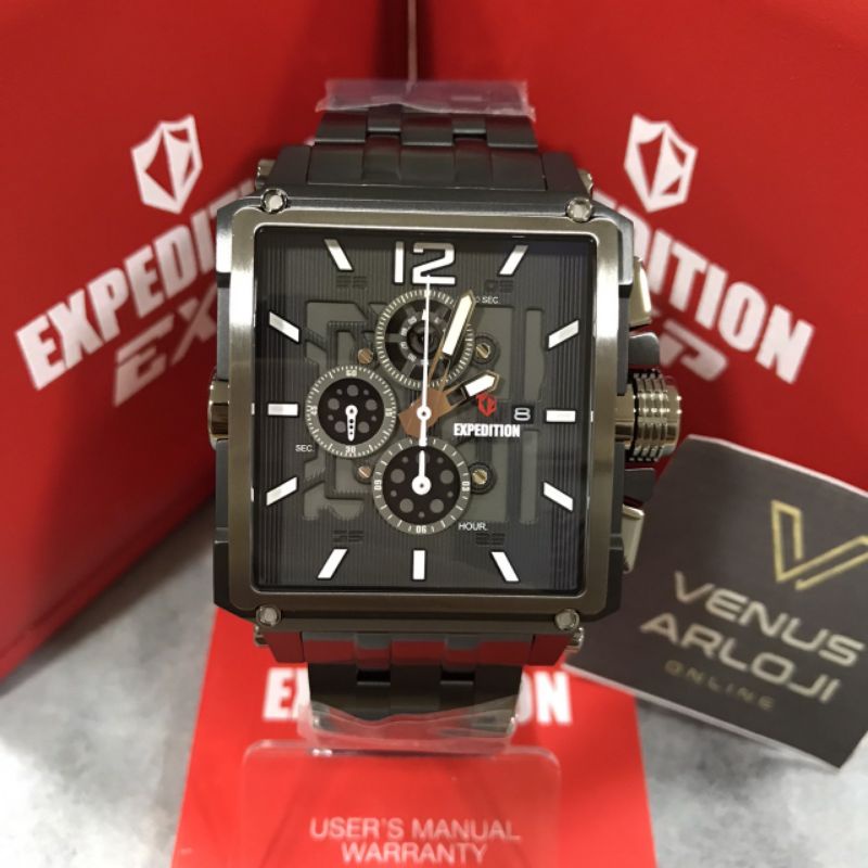 Jam Expedition SE 6618 MC BEP Pria Rantai Hitam Ring Abu Segi