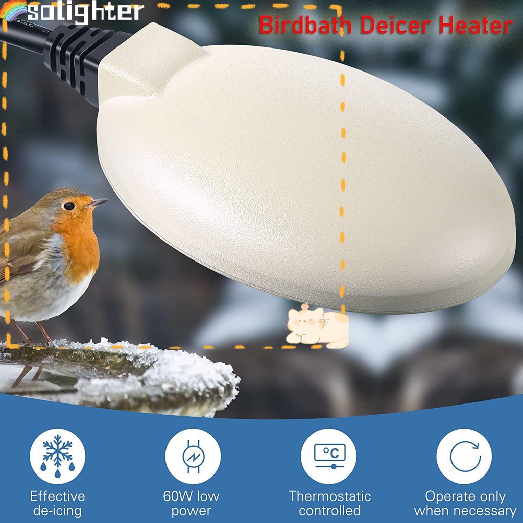 Solighter Bird Bath De-icer Pemanas Halaman Teras Aluminium Base Birdbath Deicer