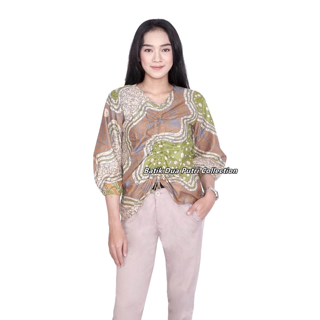 Blouse Batik Atasan Batik Model Serut Depan Lengan Pendek dan 7/8 Batik Dua Putri Collection