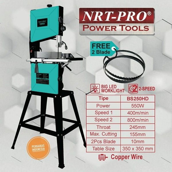 Mesin Band Saw 10 Inch NRT PRO BS250HD Gergaji Potong Kayu Ukir Besar Bandsaw 10" BS250 HD 2 Speed A
