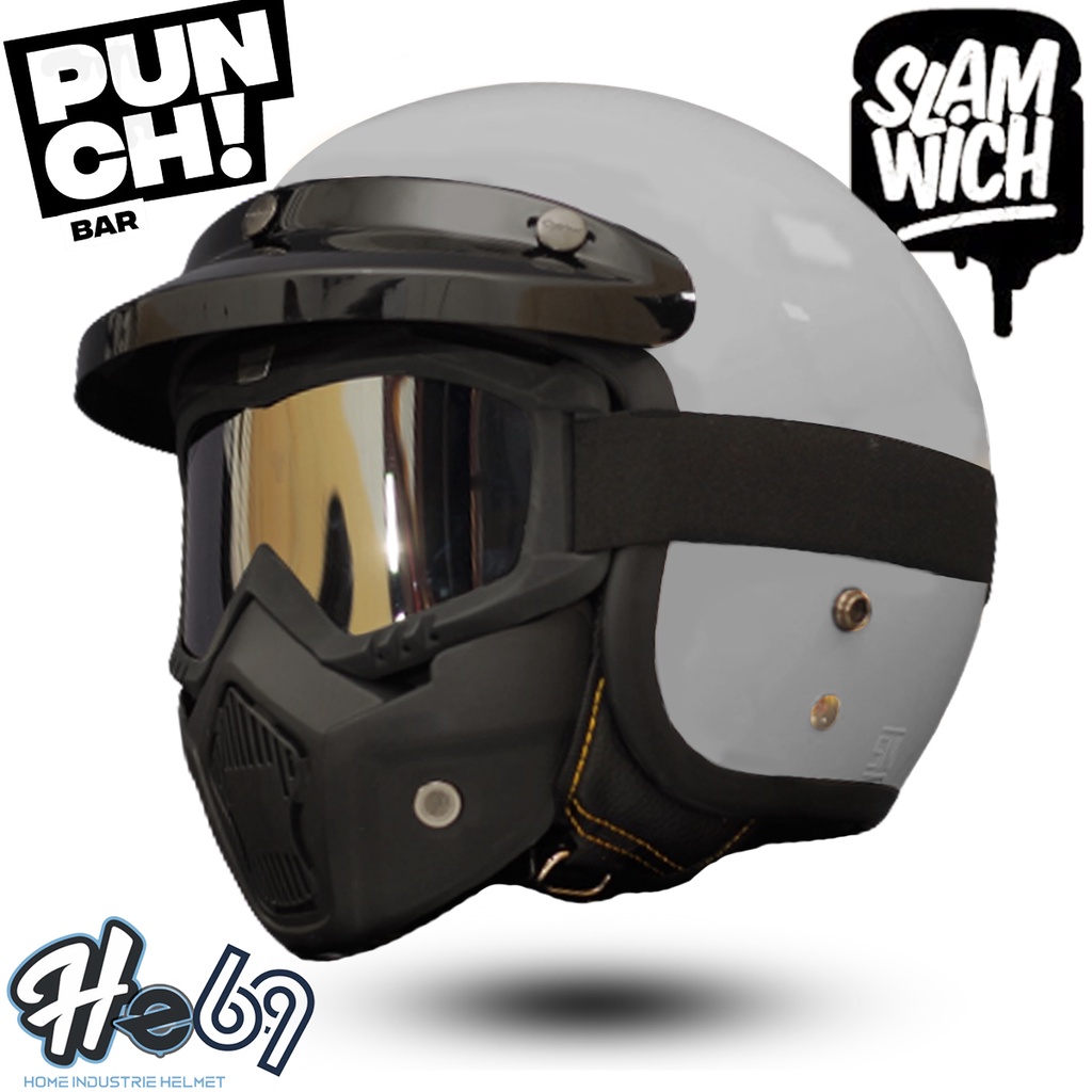 Helm Bogo Retro Premium Carglos / Googles Mask Trail Cross / Helm Half Face Untuk Pria Dan Wanita Dewasa COD