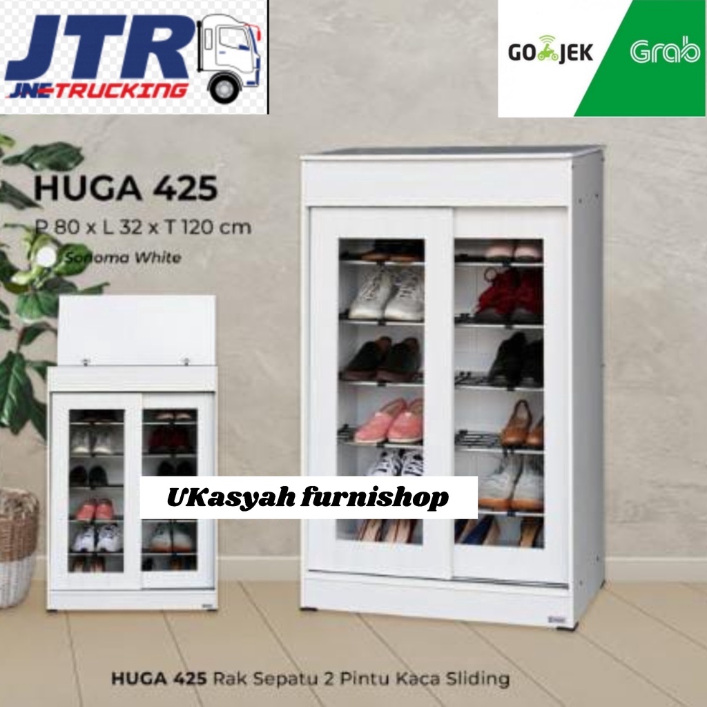 Rak Sepatu dan Sendal Pintu Sliding 6 Susun Kaca Warna Putih LEMARI SEPATU MINIMALIS