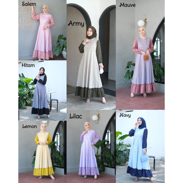 Amanda Dress // Gamis Kotak Kotak Bahan Katun Square Mix Lady Zara Size S-XL // Gamis Rempel Kotak /