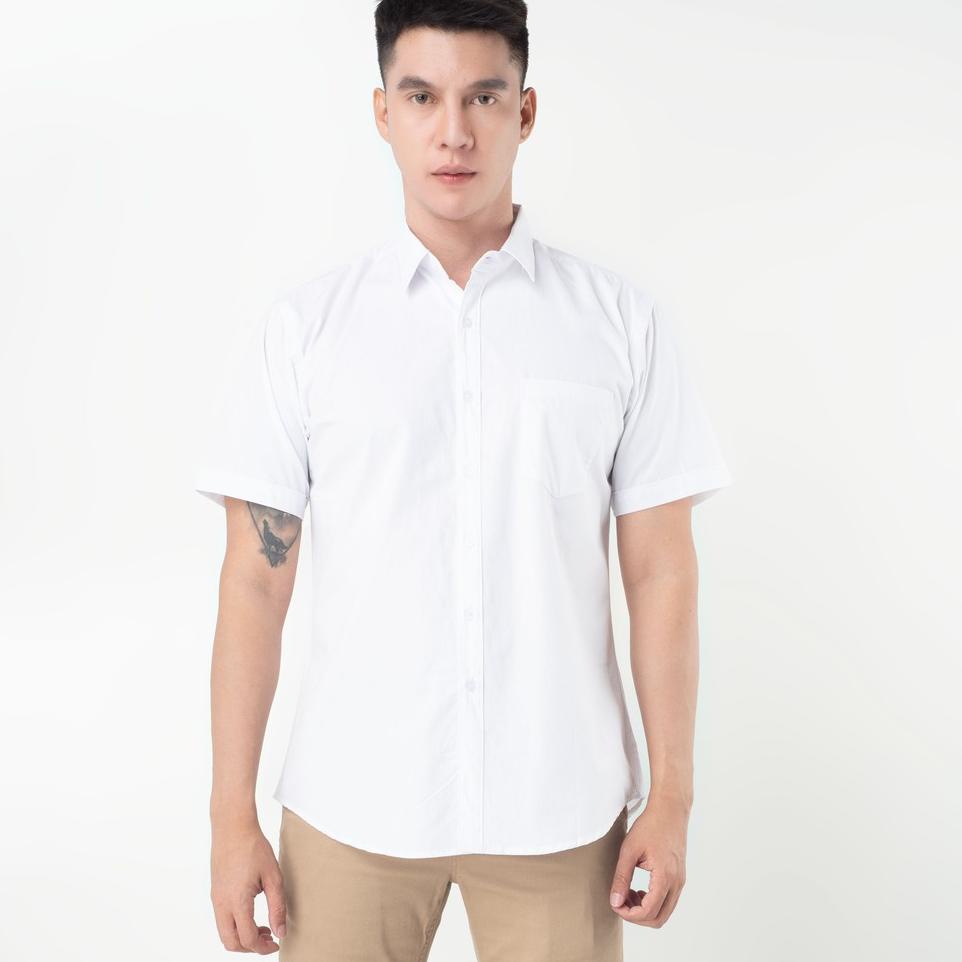✔️  Benhill Kemeja Pria Basic  Polos  Lengan Pendek Katun Poplin Warna Putih 47-16134