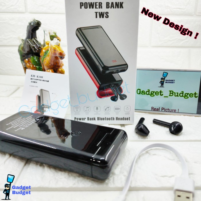 Docking Headset Bluetooth Tws With Powerbank 10000Mah Led Display Hf Stereo