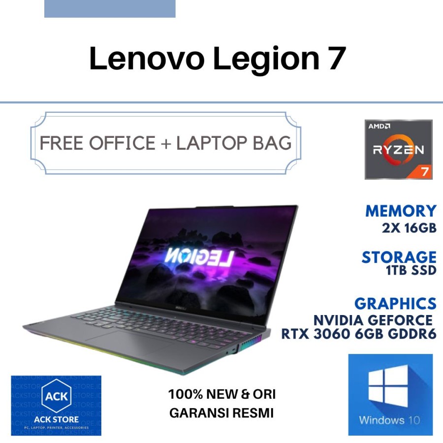 Lenovo Legion 7 9UID R7-5800H 32GB SSD 1TB RTX 3060 6GB W10 OHS