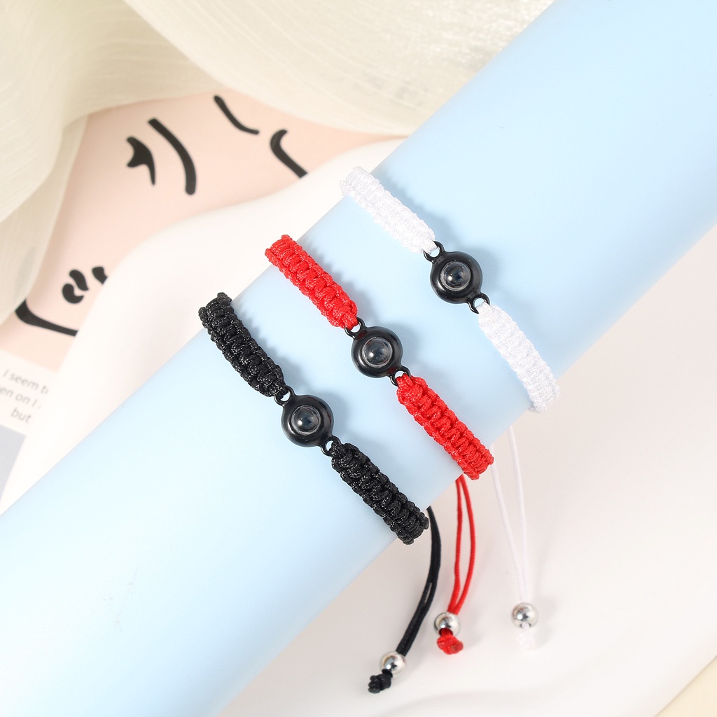 Gelang Fashion Tenun Tangan Proyeksi100Bahasa I Love You Couple Bracelet Merah Hitam Dan Putih Tiga Warna Gelang Yang Dapat Disesuaikan