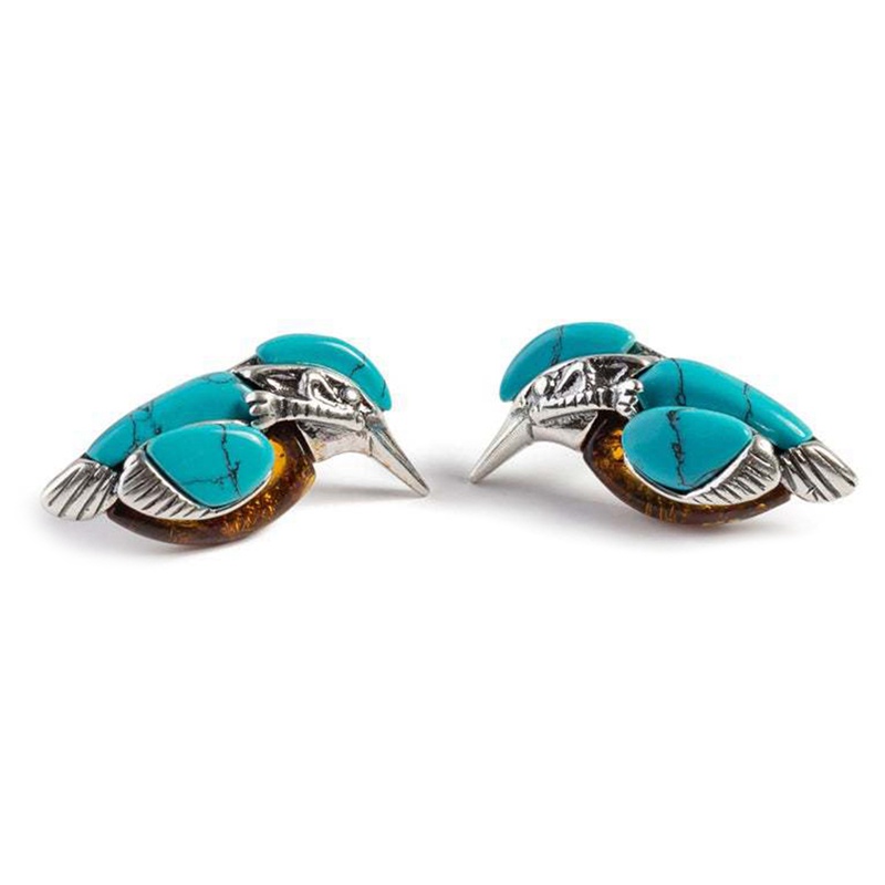 Vintage Gaya Alami Biru Turquoises Bird Wanita Anting Lucu Hewan Berbentuk Anting-Anting Aksesoris Pesta Perhiasan Hadiah