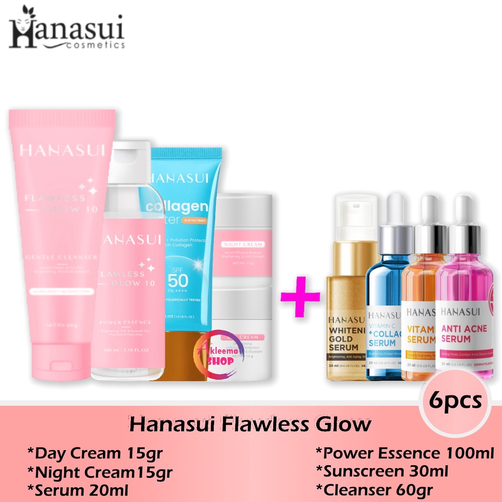 Paket Komplit Hanasui Normal Skin 6pcs (day cream+night cream+serum+essence+sunscreen spf 50+cleanser)