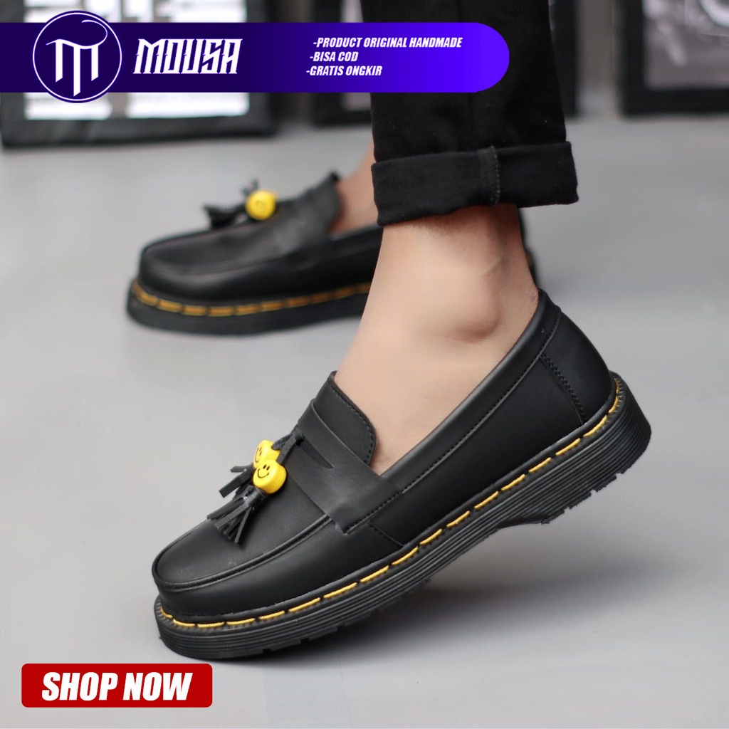 Sepatu Formal Pantofel Slip On Pria Hitam Mousa Smile