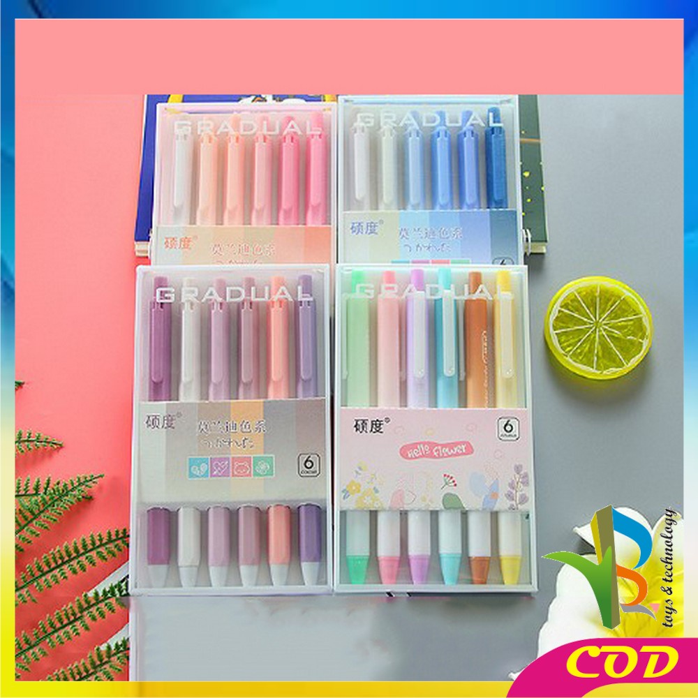 RB-A48 Pulpen Gel Mekanik 6IN1 Motif Polos Warna Pastel Gaya Korea / Alat Tulis Pena Cair 0.5mm / Pena Rainbow Perlengkapan Sekolah Import