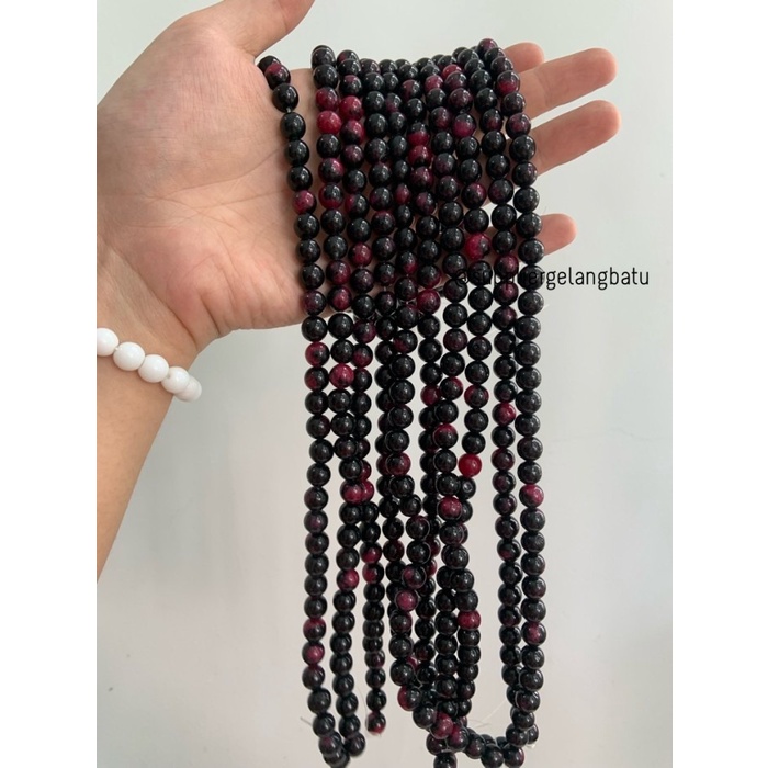 bahan batu BLACKPINK CARNELIAN 8mm bongkah akik natural hitam pink