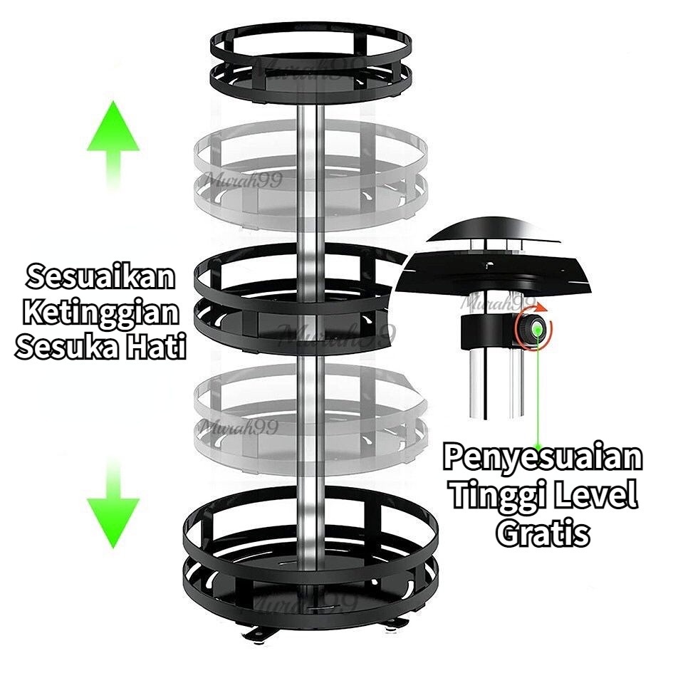 【COD】3 Susun Rak Berputar /Bumbu Dapur Stainless /Rak Piring Wastafel Stainlesssteel Rak /360° Rotate Kitchen Spice Rack