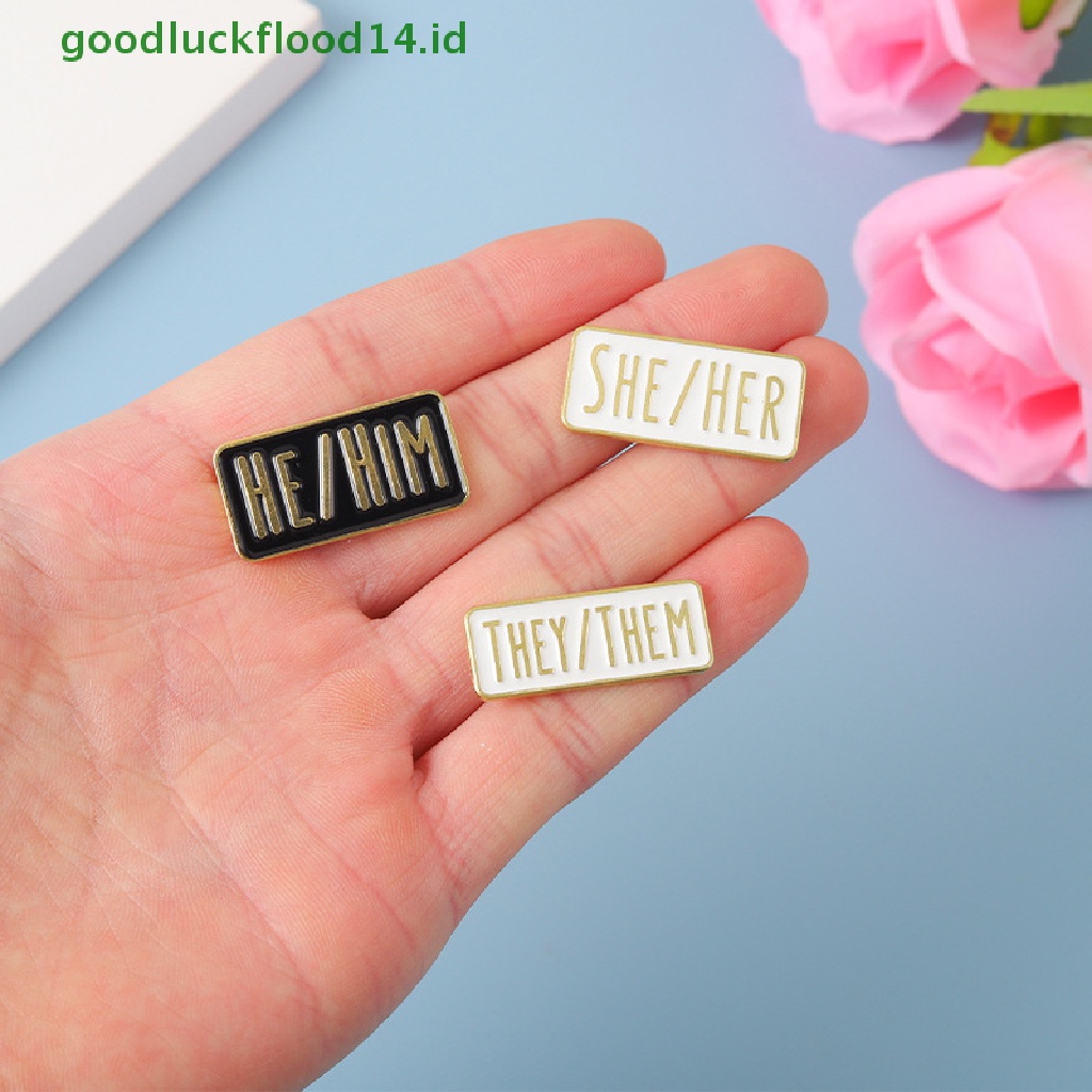 [GOOGFOUR] Kreatif Sederhana Pronouns Enamel Pin Hitam Putih SHE/HER Bros Kerah Pin Lencana Lucu Perhiasan Hadiah Untuk Teman [TOP]