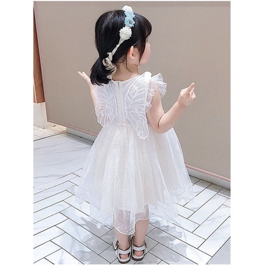 Dress Gaun Putri Anak Perempuan import PUTIH Sayap Kupu-kupu UK 90-140