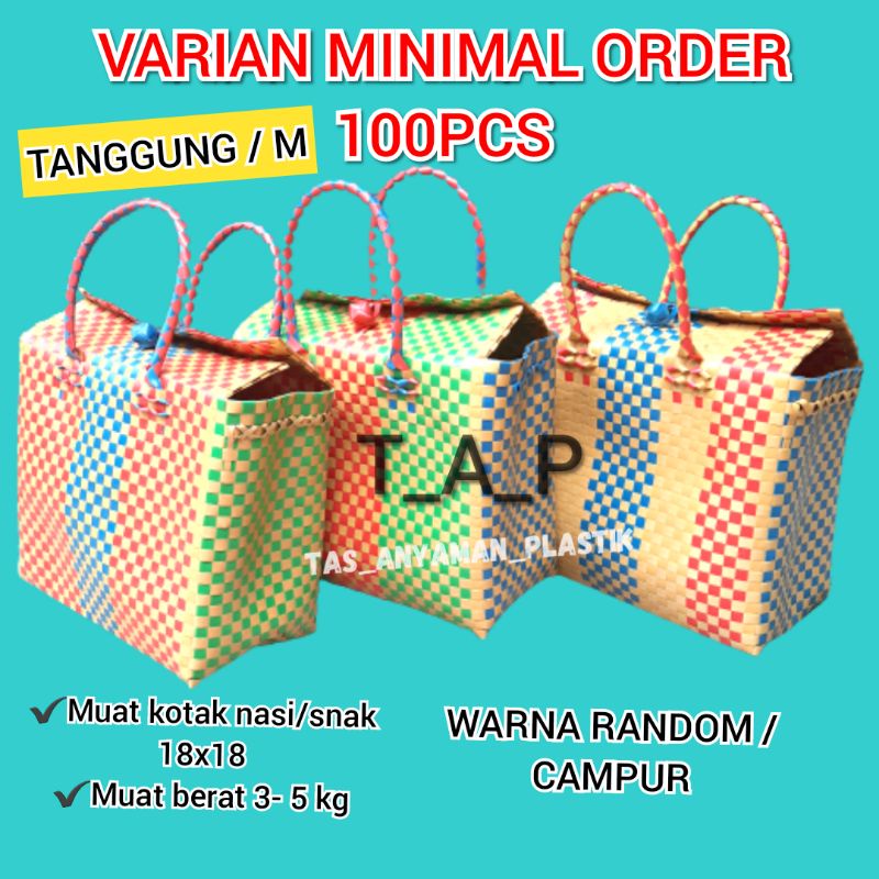 Tas Anyaman Souvenir Belanja Custom Anyam Plastik Tas Hajatan Parcel Lebaran Pakai Tutup dan Kancing ukuran TANGGUNG / M