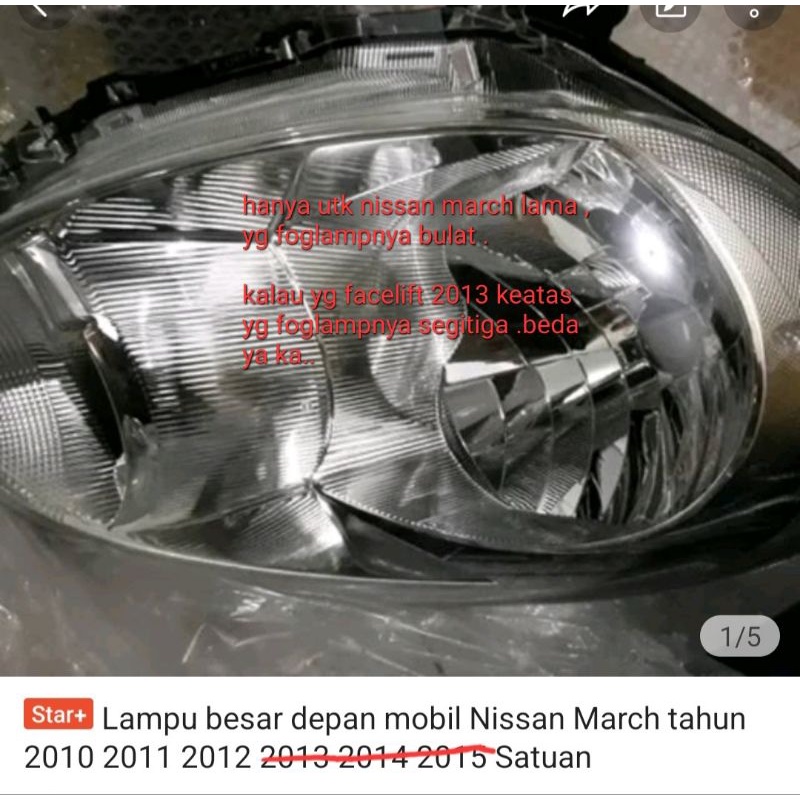 Lampu besar depan mobil Nissan March tahun 2010 2011 2012 2013 2014 2015 Satuan