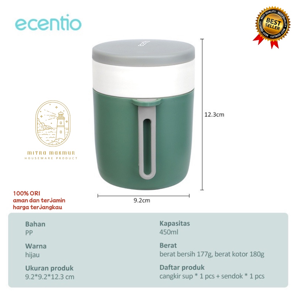 ECENTIO MANGKOK SUP FREE SENDOK 450/580 ml MANGKOK SUP PORTABEL BPA FREE MANGKOK MURAH