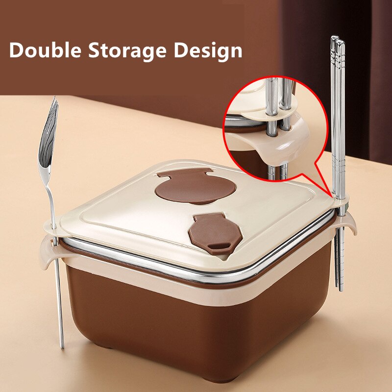 Tempat kotak makan mangkuk mie instan mangkuk mie baja tahan karat persegi ada 5 warna ukuran 1000-1400ml