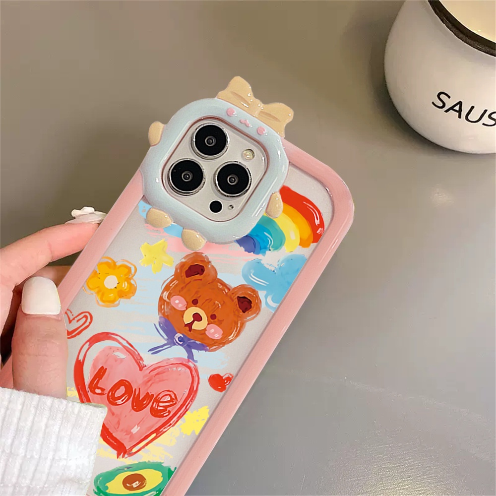 REDMI Redmi10 10C 10A Note 11 Pro Note 11S 9C 9A 10 9T 9 Note10 5G 10s Note9 Note9S Note8 Poco X3 NFC M3 Pro 3D Bow-knot Monster Lens Rainbow Doodle Bears Casing TPU Ponsel Tahan Guncangan BY