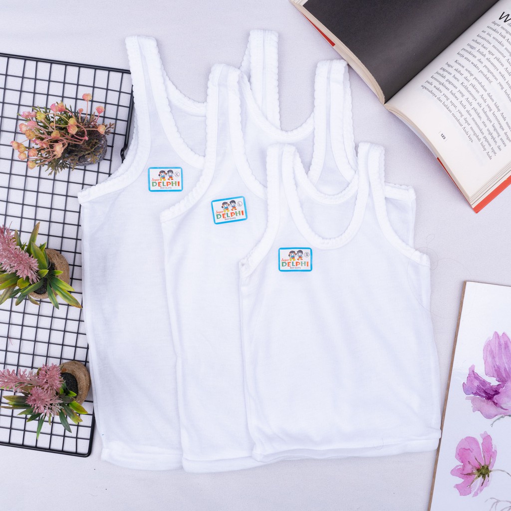 IL - Singlet Anak / Kaos Dalam Anak / Kutung Polos Putih Warna Stiker S L XL