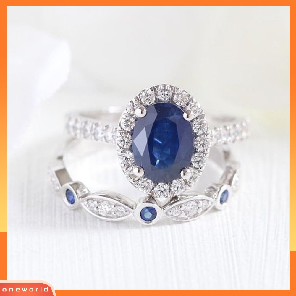 {oneworld} Wanita Safir Imitasi Berlapis Perak Jari Cincin Pengantin Pernikahan Perhiasan Dekorasi Hadiah