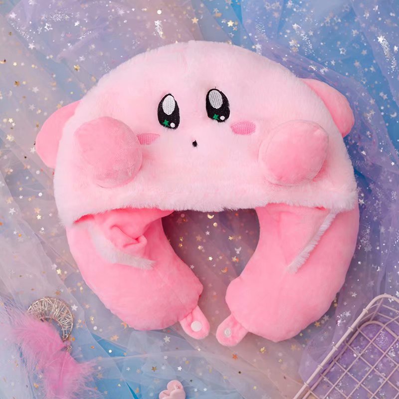 BANTAL LEHER BONEKA KIRBY PINK NECK PILLOW IMPOR AKSESORIS TRAVEL