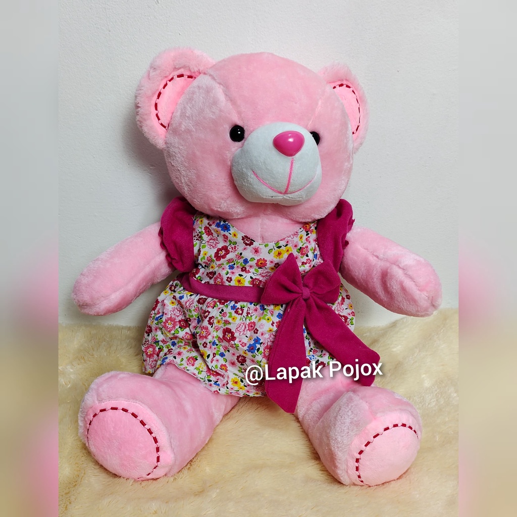 Boneka Teddy Bear Dress Vintage 55cm Bahan Vonel kualitas ekspor