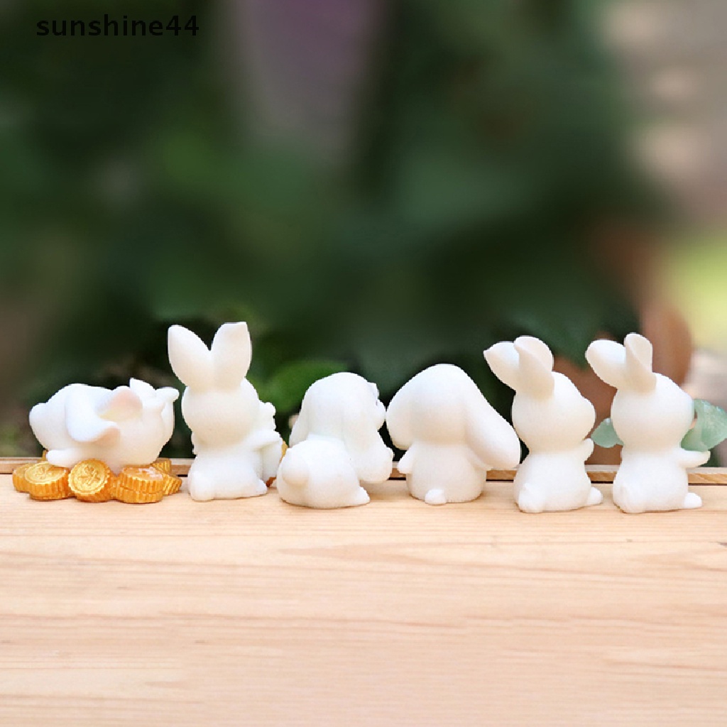 Sunshine 1Pc Micro Landscape Dekorasi Indah Hewan Kartun Kelinci Rumah Kelinci Lucu Berkebun Tanaman Resin Aksesoris.