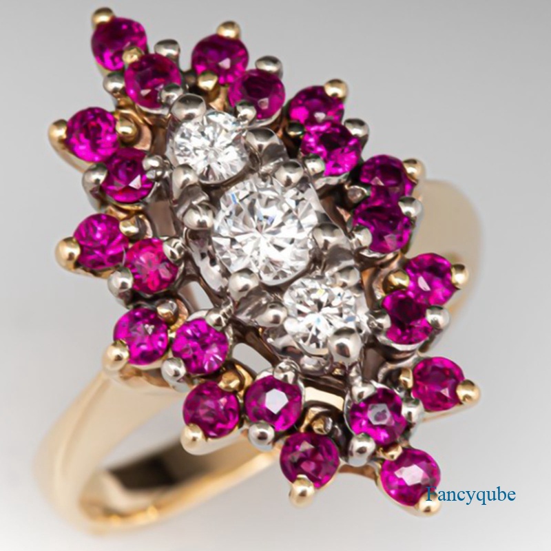 Fashion Zirkon Cincin Vintage Marquise Amethyst Aksesoris Perhiasan Pengantin Pernikahan Pertunangan Ring