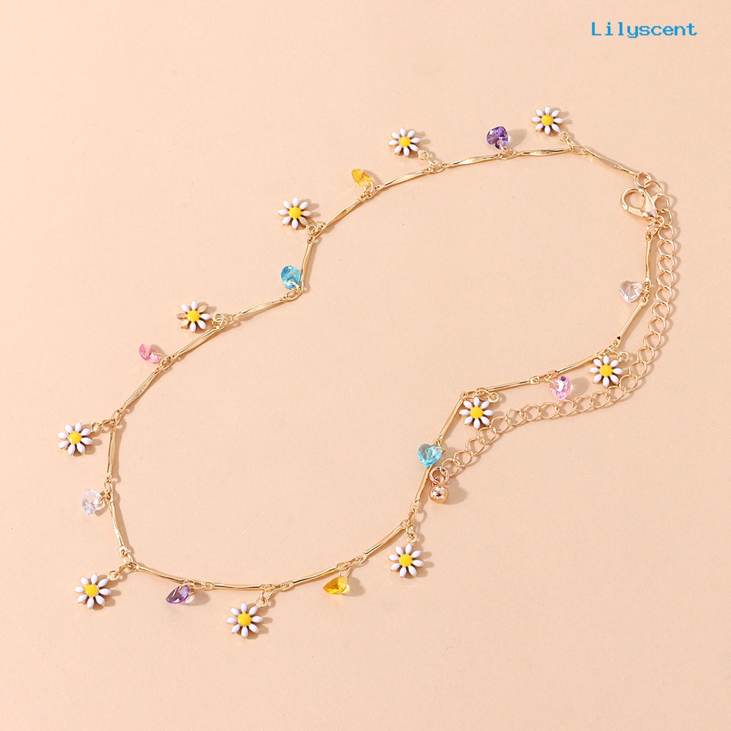 Ls Kalung Wanita Berlian Imitasi Bunga Colorful Painted Drip Glaze Necklace Untuk Valentine Day