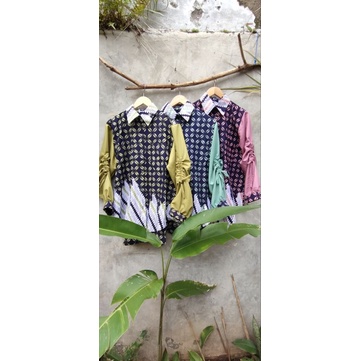 Karina blouse batik cap 2 warna mix polos batik kerja bigsize