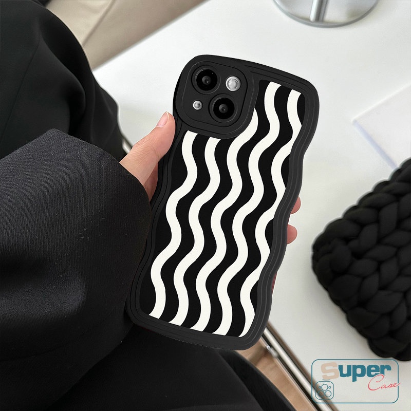 Case Samsung A14 A04 A50 A04s A13 A32 A12 A03s A50s A04E A23 A21s A53 A52 A22 A52s A11 A33 A02s A31 A30s A20 A51 M22 Art Motif Gelombang Air Hitam Bergelombang Tepi Soft TPU Case