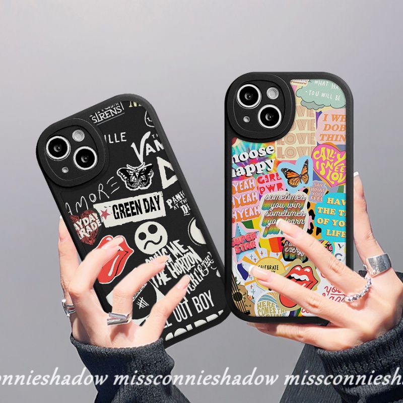 IPHONE Case Kompatibel Untuk Iphone11 14 13 12 Pro Max7 8 6 6s 14 Plus XR X XS MAX SE 2020 Ins Fashion Huruf Kupu-Kupu Trendi Merek Stiker Label Lembut TPU Penutup Belakang