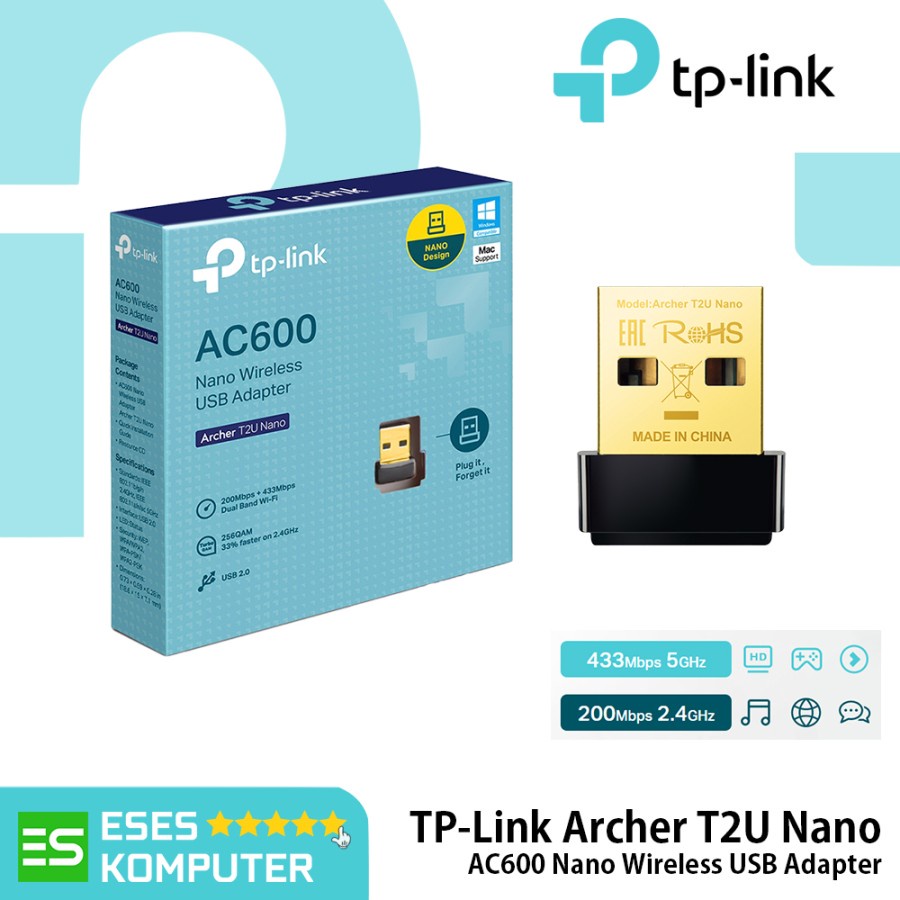 WiFi Adapter TP-Link Archer T2U Nano AC600 Nano USB Wireless Dual Band