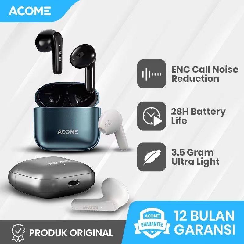 TWS Bluetooth ACOME Q1 Bluetooth 5.3 ENC Call Noise Reduction Airdots Garansi Resmi 1 Tahun