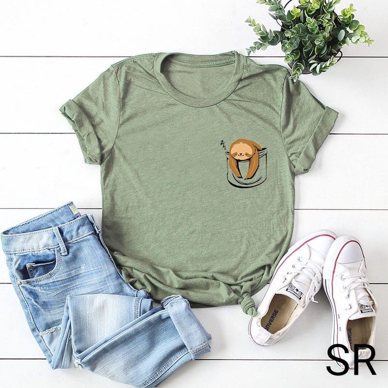 FLASHSALE -BAJU KAOS SLOTH POCKET T-SHIRT LUCU DAN AESTHETIC