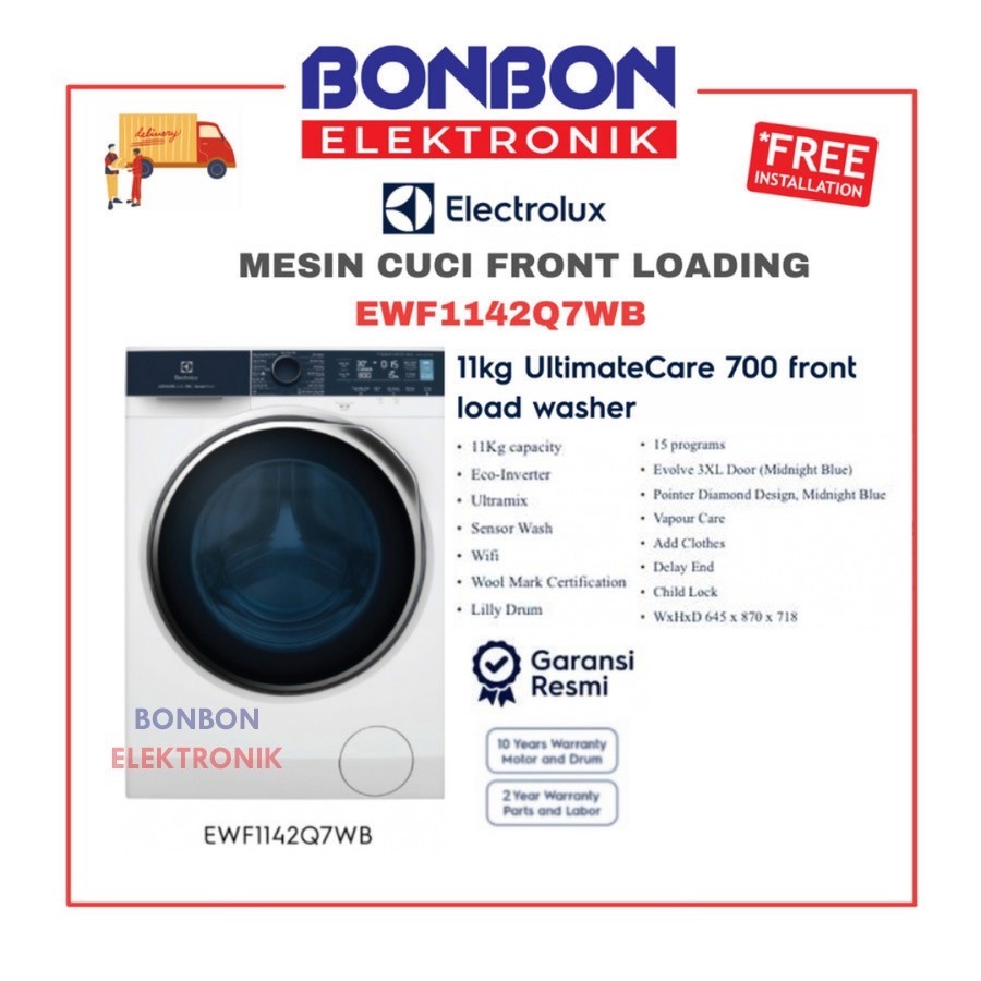 Electrolux Mesin Cuci Front Loading 11KG EWF1142Q7WB / EWF 1142 Q7WB / EWF 1142Q7WB