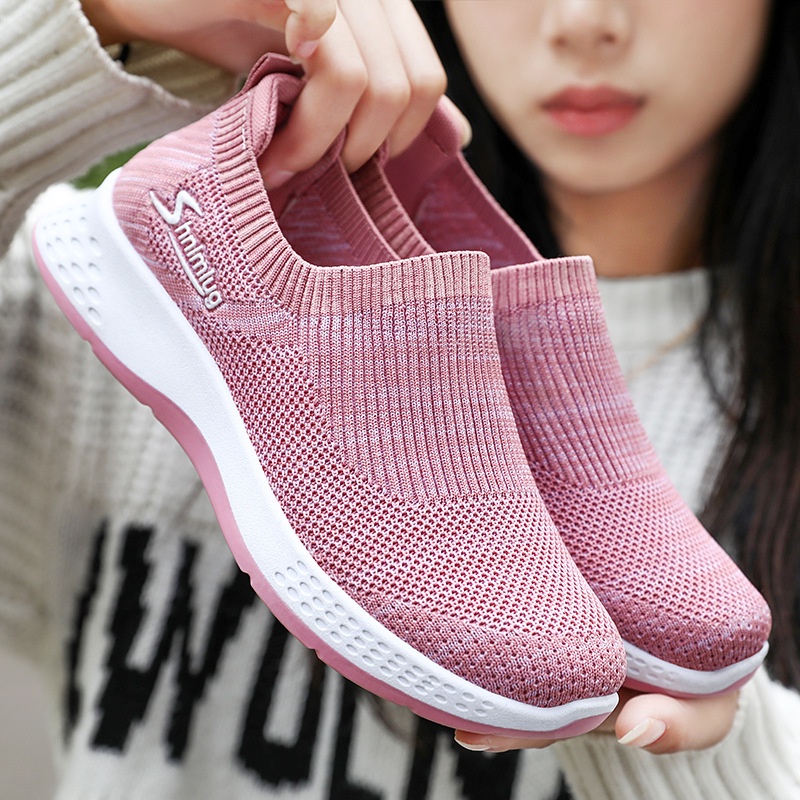 sepatu wanita import sneakers rajut sepatu olahraga jogging senam M1