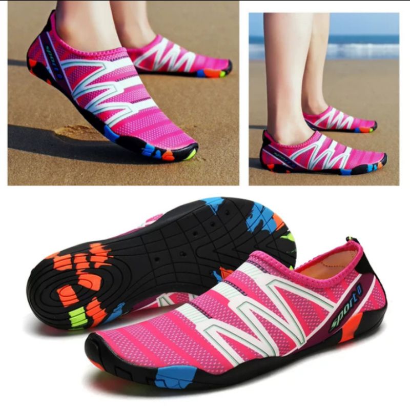 Sepatu Pantai Diving Snorkling Renang Sepatu Sepeda Olahraga Air Aqua Shoes Pink