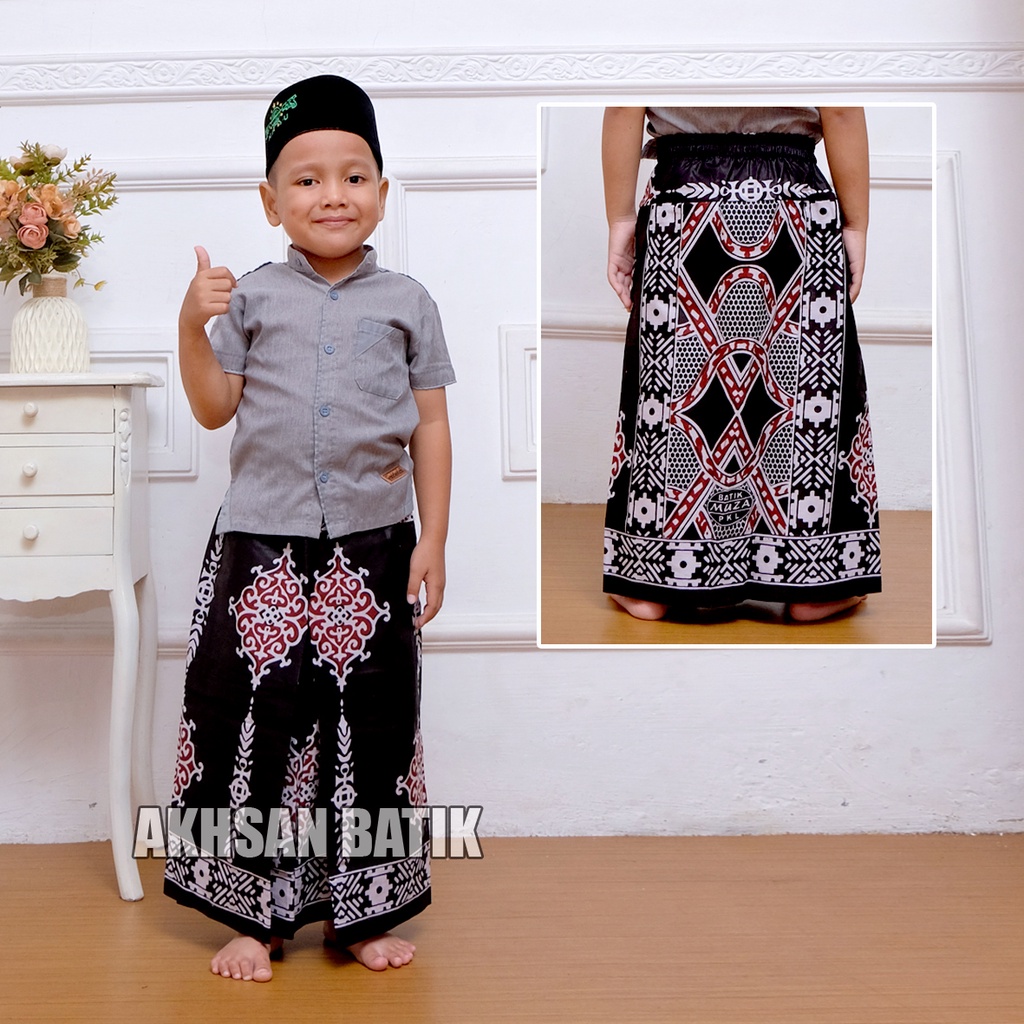 Sarung Anak Instan Dengan Karet Pinggang Motiv Ronce Merah Untuk Usia 2-10 Sarung Batik anak Model Rok Bahan Katun Lembut Adem Di Pakai