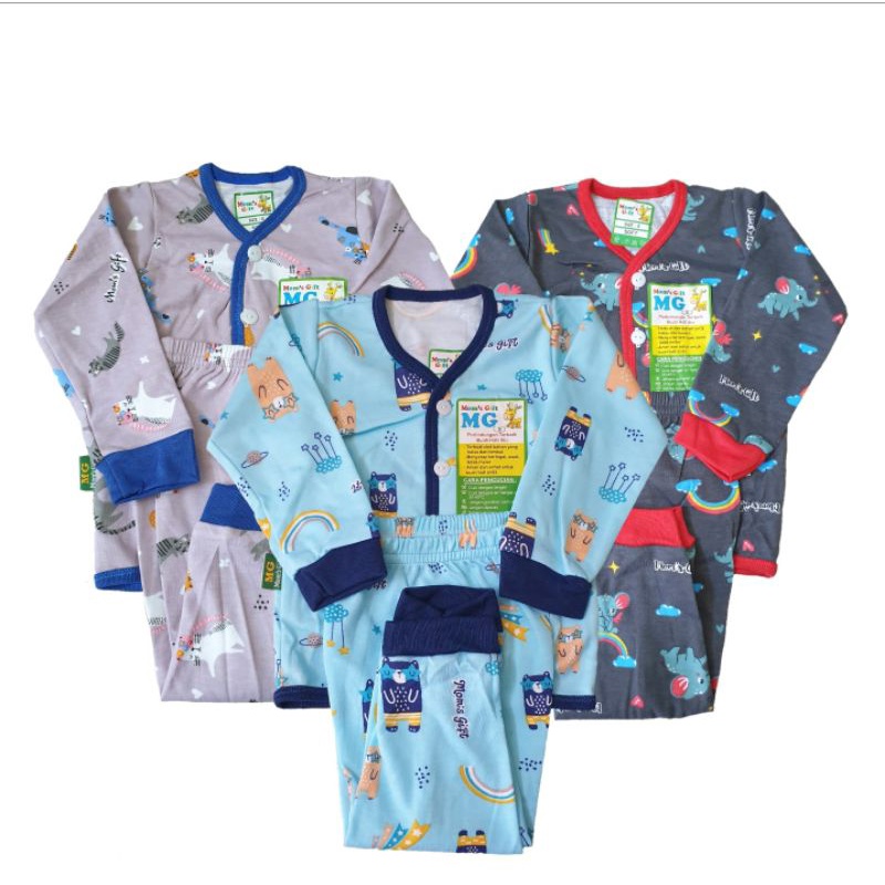 Setelan Bayi Mom Gift Tangan Panjang + Celana Panjang S, M, L, XL, SNI Kancing | Baju Piyama Tidur Bayi MG