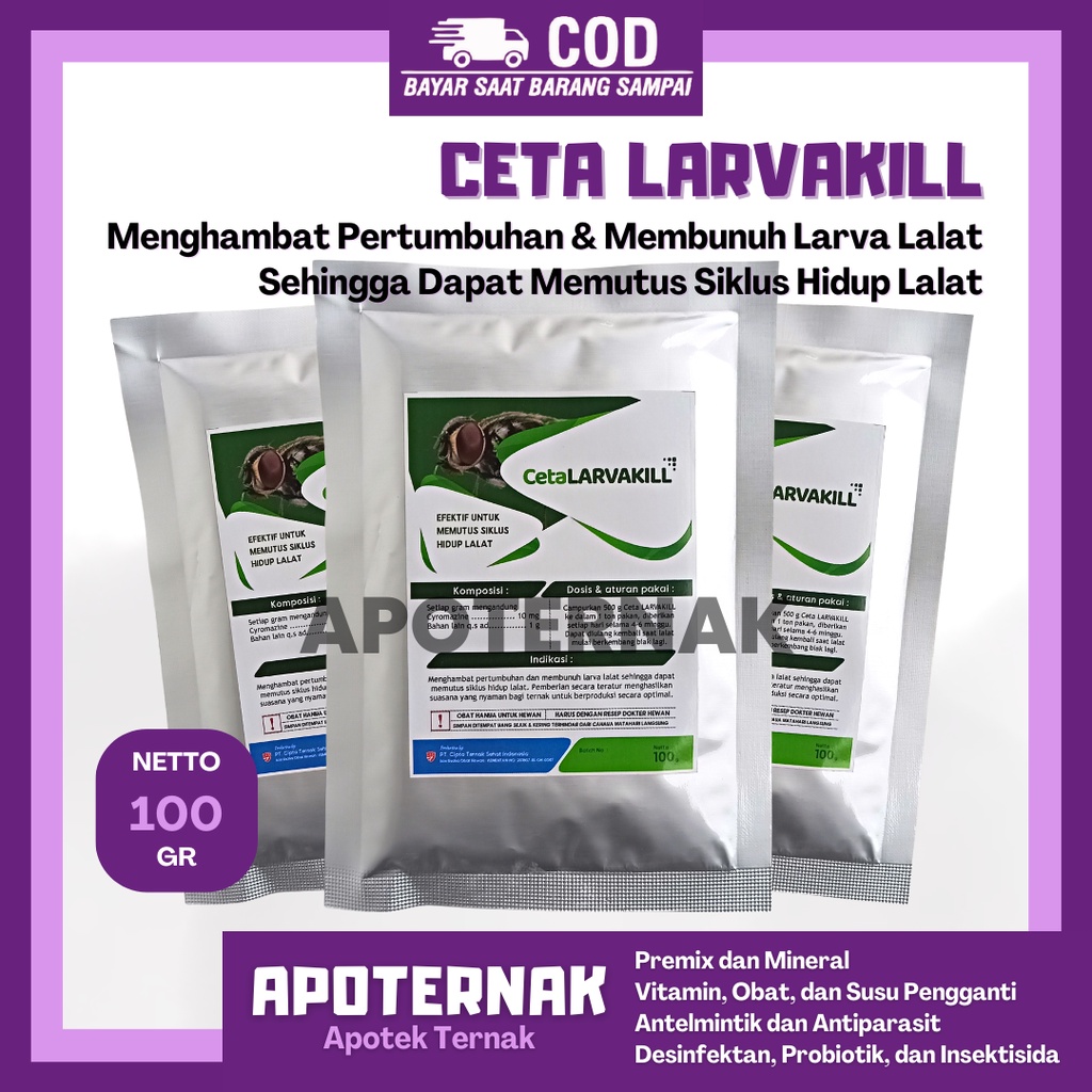 CETA LARVAKILL | Menghambat Pertumbuhan dan Membunuh Larva Lalat, Memutus Siklus Hidup Lalat Pengganggu Ternak | 100 gr