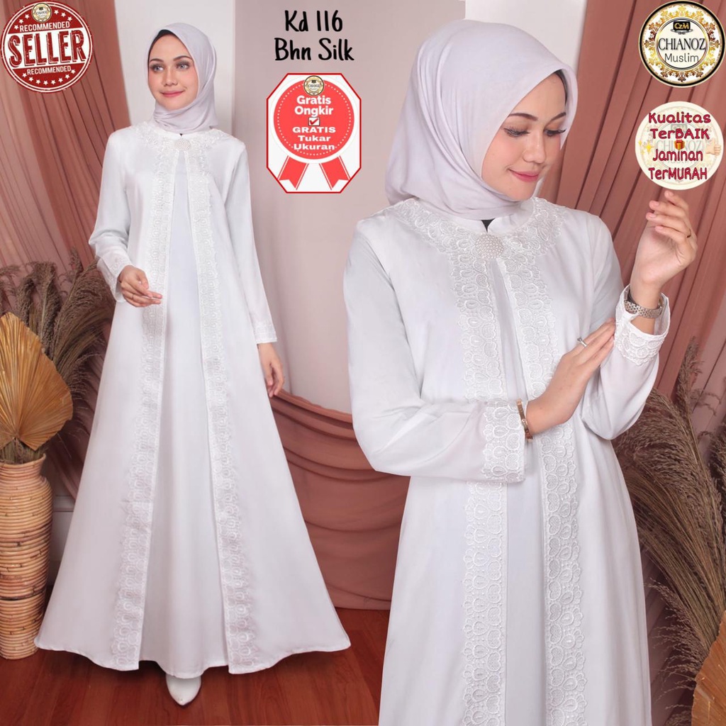 CHIANOZ Gamis Putih Anak Couple Mewah Wilona Dress Brukat Renda Baju Lebaran Umroh Haji Manasik Pesta Akad 116 900