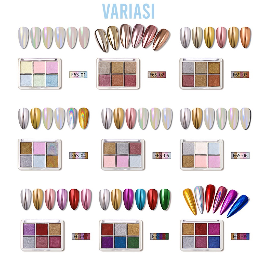[ COD ]  Set 6pcs Bubuk Aurora/Bubuk Chrom Powder Pearl/Nail Powder Bubuk Mirror Chrome Aurora Nail Art Powder