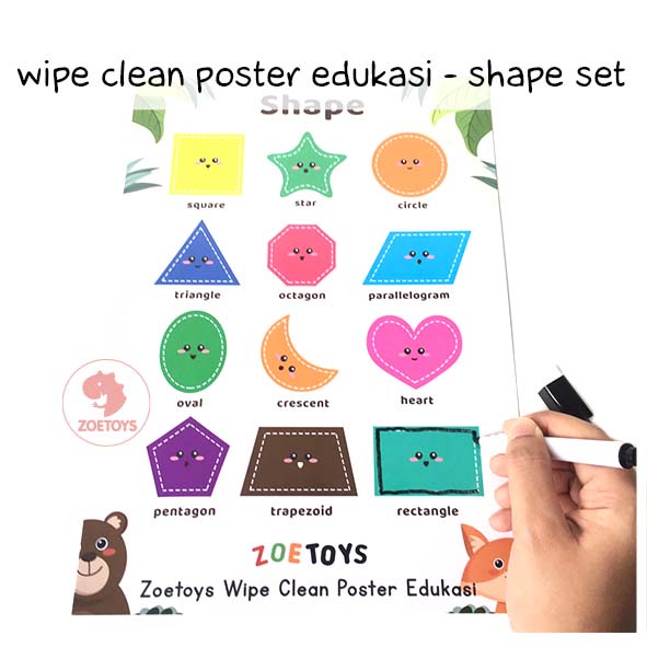 Zoetoys Wipe Clean Poster Edukasi Set | Belajar Huruf Angka Bentuk Reusable Laminasi | Pendidikan Anak Paud Balita TK | Cari Bingkisan Hampers