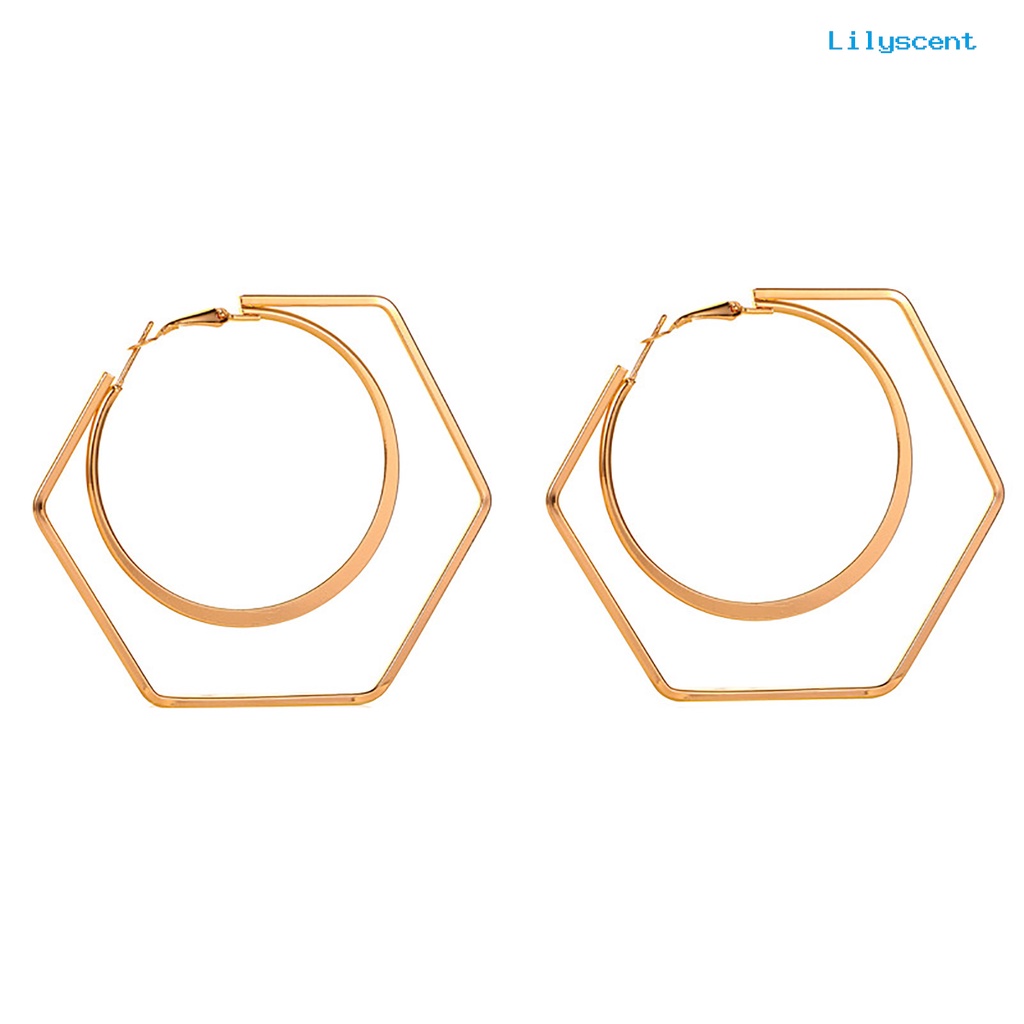 [LS] 1pasang Unik Wanita Berlebihan Geometri Putaran Besar Hexagon Drop Earring Perhiasan Aksesori Untuk Belanja