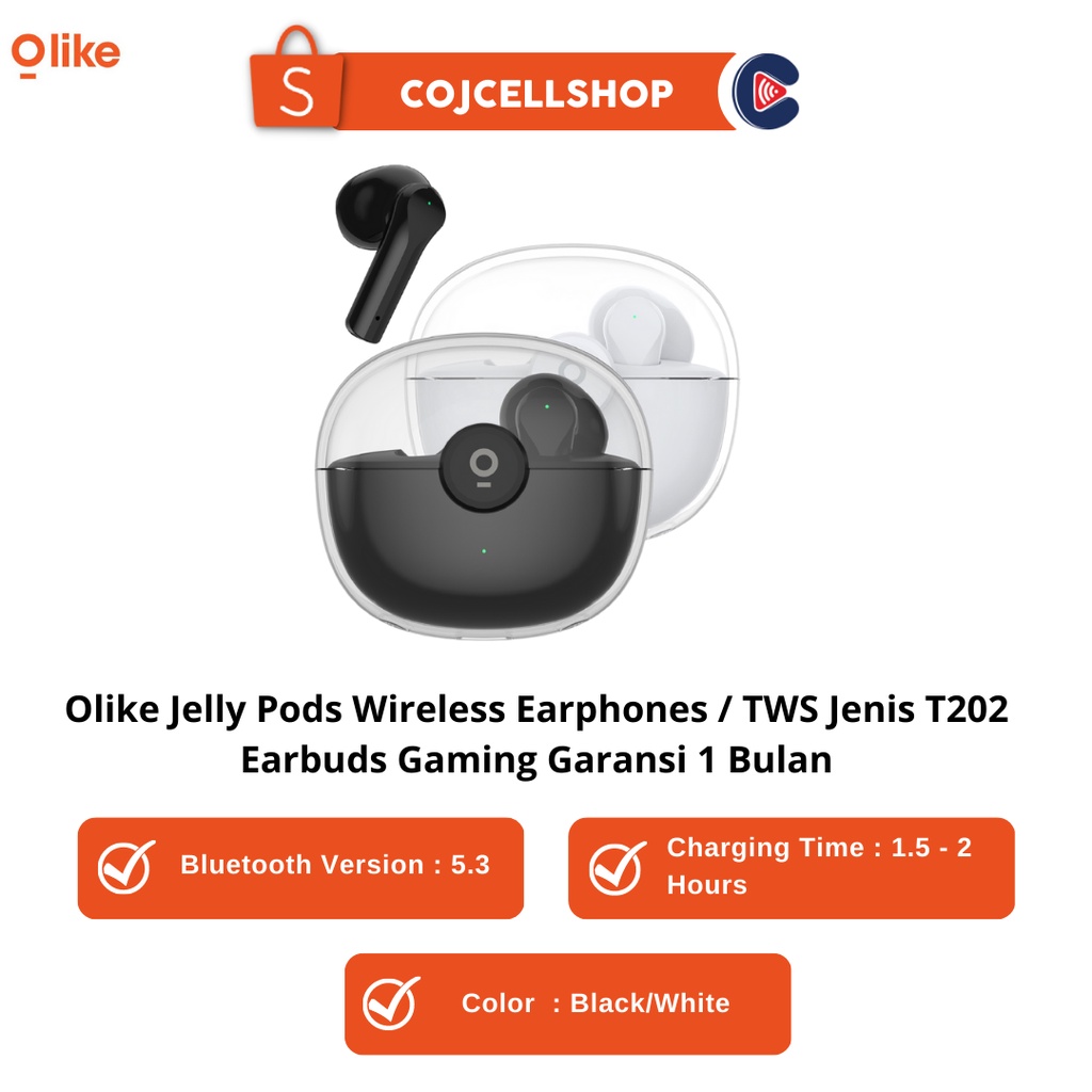 Olike Jelly Pods Wireless Earphones / TWS Jenis T202 Earbuds Gaming Garansi 1 Bulan