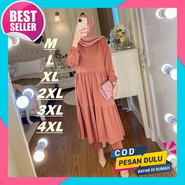 One Set Motif Polos Salur / Setelan /Setcel Kekinian Wanita Terbaru/ Nabila Wanda Set Setelan Tunik 