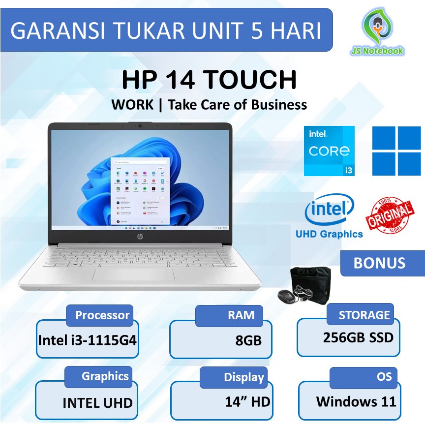 LAPTOP HP 14 TOUCH i3 1115G4 8GB 256SSD W11 14" HD